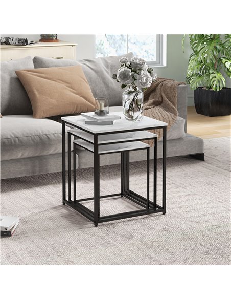 HOMCOM Nesting Tables Set of 3, Side End Table with Faux Marble Effect Top and Steel Legs for Living Room, Bedroom, White 839-85 - pic 85985 | FastDaddyshop