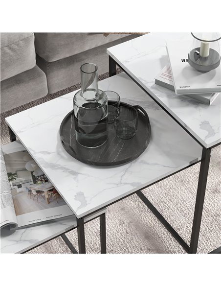 HOMCOM Nesting Tables Set of 3, Side End Table with Faux Marble Effect Top and Steel Legs for Living Room, Bedroom, White 839-85 - pic 85986 | FastDaddyshop