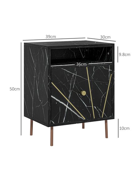 HOMCOM Marble Effect Bedside Table, Modern Side Table with Drawer, Open Shelf and Gold Tone Metal Legs for Bedroom, Living Room, - pic 85999 | FastDaddyshop