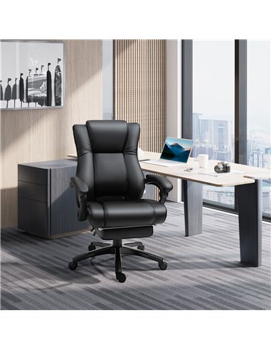Vinsetto Executive Home Office Chair Swivel High Back Recliner PU Leather Ergonomic Chair, with Footrest, Wheels, Adjustable Hei