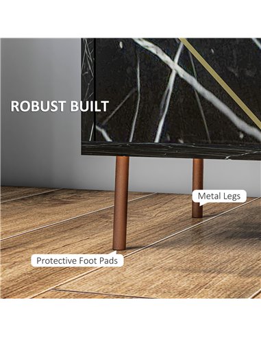 HOMCOM Marble Effect Bedside Table, Modern Side Table with Drawer, Open Shelf and Gold Tone Metal Legs for Bedroom, Living Room,