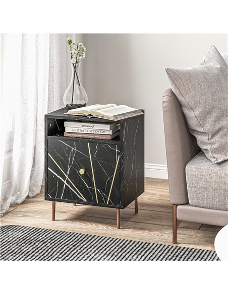 HOMCOM Marble Effect Bedside Table, Modern Side Table with Drawer, Open Shelf and Gold Tone Metal Legs for Bedroom, Living Room, - pic 86004 | FastDaddyshop