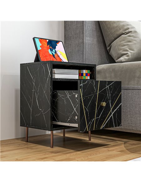 HOMCOM Marble Effect Bedside Table, Modern Side Table with Drawer, Open Shelf and Gold Tone Metal Legs for Bedroom, Living Room, - pic 86005 | FastDaddyshop