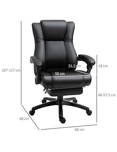 Vinsetto Executive Home Office Chair Swivel High Back Recliner PU Leather Ergonomic Chair, with Footrest, Wheels, Adjustable Hei