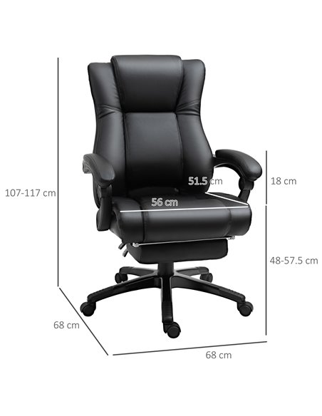 Vinsetto Executive Home Office Chair Swivel High Back Recliner PU Leather Ergonomic Chair, with Footrest, Wheels, Adjustable Hei - pic 8601 | FastDaddyshop