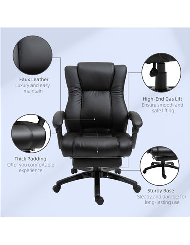 Vinsetto Executive Home Office Chair Swivel High Back Recliner PU Leather Ergonomic Chair, with Footrest, Wheels, Adjustable Hei
