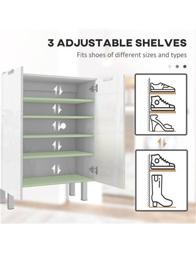 HOMCOM Narrow Shoe Storage Cabinet with Soft-Close Hinges and Adjustable Shelves for 15-20 Pairs of Shoes, High Gloss 837-472V80