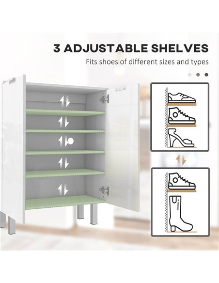 HOMCOM Narrow Shoe Storage Cabinet with Soft-Close Hinges and Adjustable Shelves for 15-20 Pairs of Shoes, High Gloss 837-472V80 - pic 86063 | FastDaddyshop