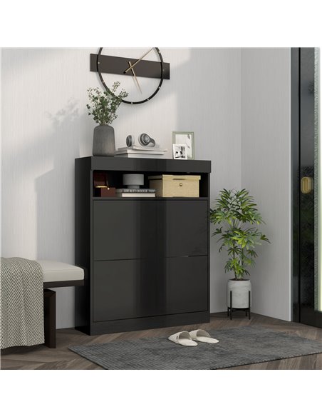 HOMCOM 16 Shoe Pair Shoe Storage Cabinet, with Flip Doors - Black 837-475V81BK - pic 86070 | FastDaddyshop