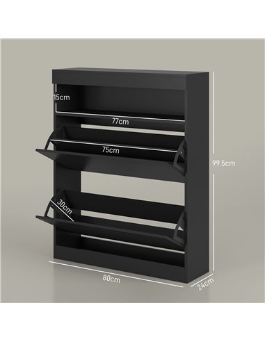 HOMCOM 16 Shoe Pair Shoe Storage Cabinet, with Flip Doors - Black 837-475V81BK