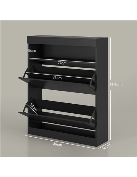 HOMCOM 16 Shoe Pair Shoe Storage Cabinet, with Flip Doors - Black 837-475V81BK - pic 86071 | FastDaddyshop
