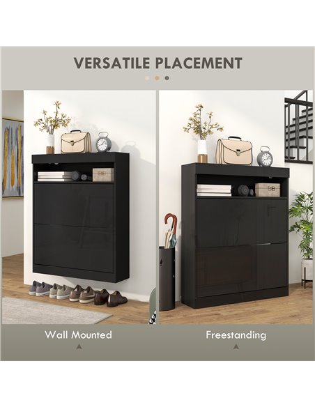 HOMCOM 16 Shoe Pair Shoe Storage Cabinet, with Flip Doors - Black 837-475V81BK - pic 86072 | FastDaddyshop