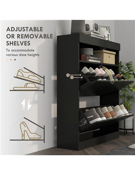 HOMCOM 16 Shoe Pair Shoe Storage Cabinet, with Flip Doors - Black 837-475V81BK - pic 86073 | FastDaddyshop
