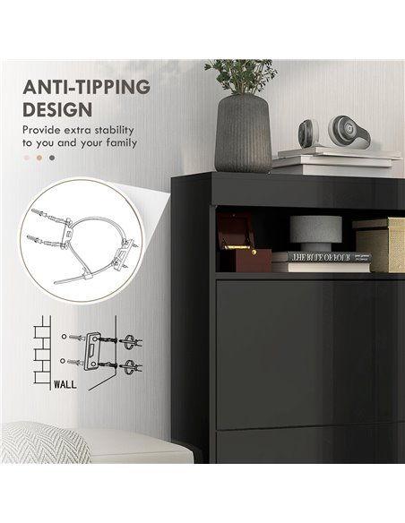 HOMCOM 16 Shoe Pair Shoe Storage Cabinet, with Flip Doors - Black 837-475V81BK - pic 86074 | FastDaddyshop