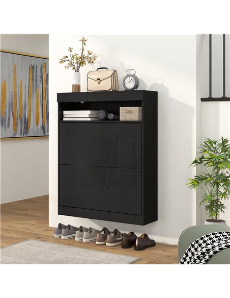HOMCOM 16 Shoe Pair Shoe Storage Cabinet, with Flip Doors - Black 837-475V81BK - pic 86075 | FastDaddyshop