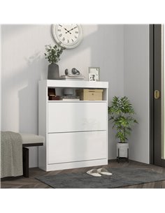 HOMCOM 16 Shoe Pair Shoe Storage Cabinet, with Flip Doors - White 837-475V81WT 2