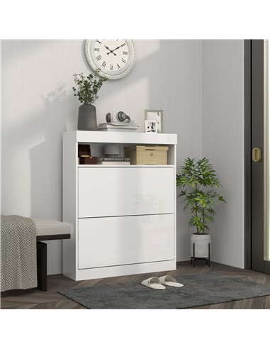 HOMCOM 16 Shoe Pair Shoe Storage Cabinet, with Flip Doors - White 837-475V81WT
