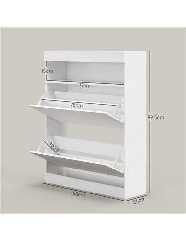HOMCOM 16 Shoe Pair Shoe Storage Cabinet, with Flip Doors - White 837-475V81WT