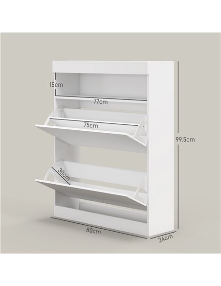 HOMCOM 16 Shoe Pair Shoe Storage Cabinet, with Flip Doors - White 837-475V81WT - pic 86080 | FastDaddyshop
