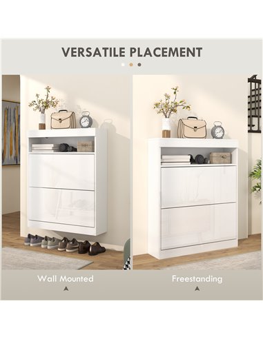 HOMCOM 16 Shoe Pair Shoe Storage Cabinet, with Flip Doors - White 837-475V81WT