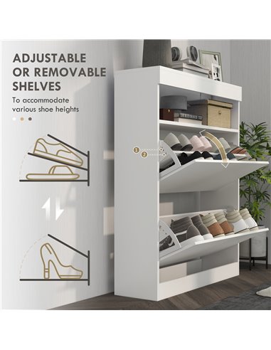 HOMCOM 16 Shoe Pair Shoe Storage Cabinet, with Flip Doors - White 837-475V81WT