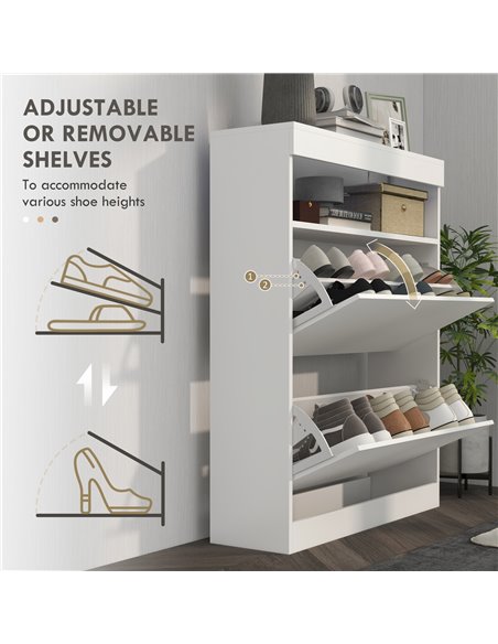 HOMCOM 16 Shoe Pair Shoe Storage Cabinet, with Flip Doors - White 837-475V81WT - pic 86082 | FastDaddyshop