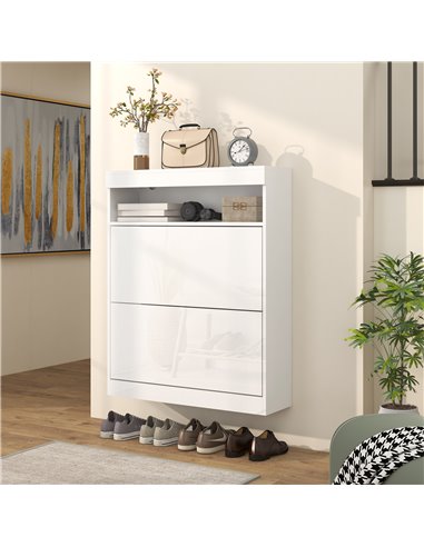 HOMCOM 16 Shoe Pair Shoe Storage Cabinet, with Flip Doors - White 837-475V81WT
