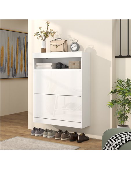 HOMCOM 16 Shoe Pair Shoe Storage Cabinet, with Flip Doors - White 837-475V81WT - pic 86084 | FastDaddyshop