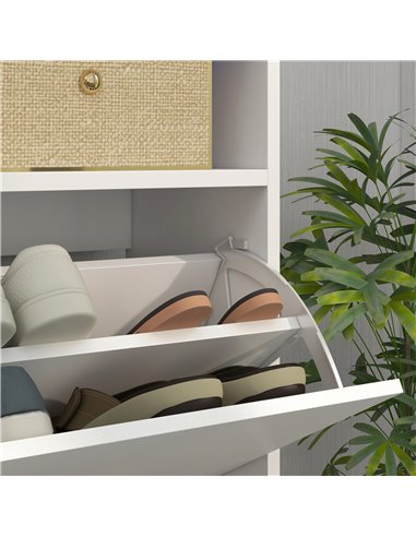 HOMCOM 16 Shoe Pair Shoe Storage Cabinet, with Flip Doors - White 837-475V81WT