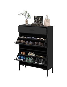 HOMCOM 3 Drawer Shoe Cabinet Cupboard with 2 Flip Doors, Sliding out Drawer and Adjustable Shelf for 12 Pairs of Shoes, Narrow S