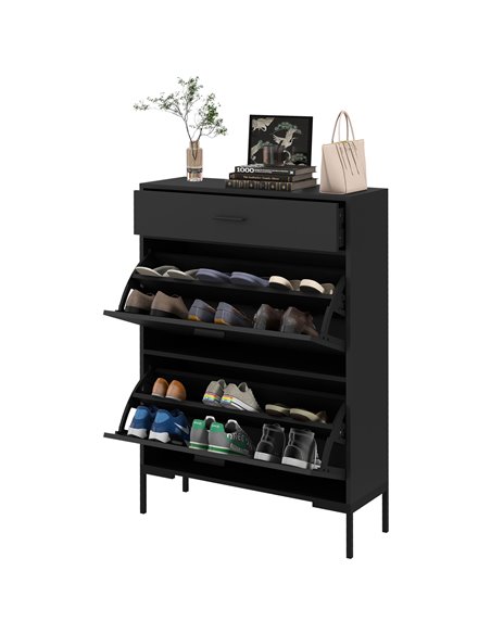 HOMCOM 3 Drawer Shoe Cabinet Cupboard with 2 Flip Doors, Sliding out Drawer and Adjustable Shelf for 12 Pairs of Shoes, Narrow S - pic 86087 | FastDaddyshop