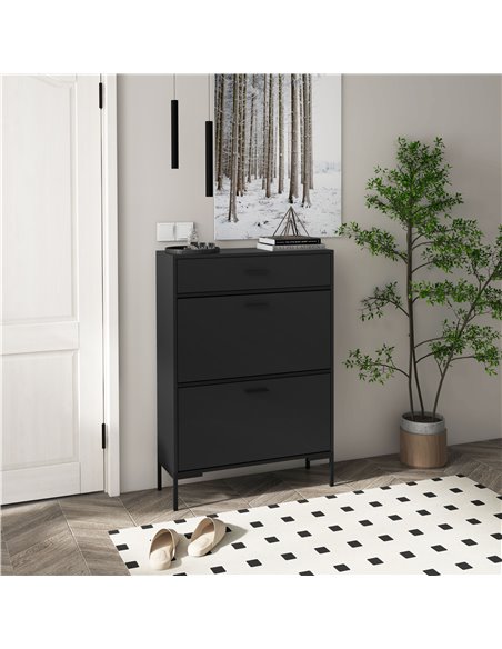HOMCOM 3 Drawer Shoe Cabinet Cupboard with 2 Flip Doors, Sliding out Drawer and Adjustable Shelf for 12 Pairs of Shoes, Narrow S - pic 86088 | FastDaddyshop