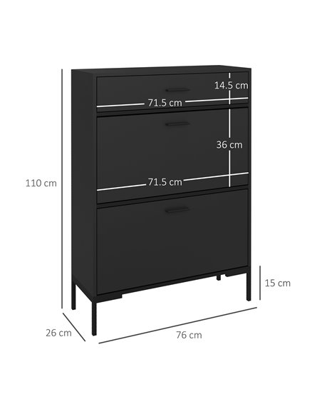 HOMCOM 3 Drawer Shoe Cabinet Cupboard with 2 Flip Doors, Sliding out Drawer and Adjustable Shelf for 12 Pairs of Shoes, Narrow S - pic 86089 | FastDaddyshop