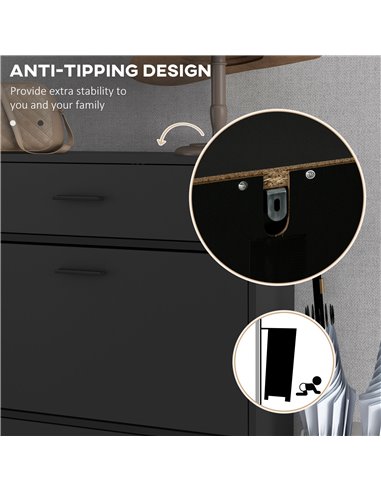 HOMCOM 3 Drawer Shoe Cabinet Cupboard with 2 Flip Doors, Sliding out Drawer and Adjustable Shelf for 12 Pairs of Shoes, Narrow S