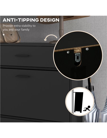 HOMCOM 3 Drawer Shoe Cabinet Cupboard with 2 Flip Doors, Sliding out Drawer and Adjustable Shelf for 12 Pairs of Shoes, Narrow S - pic 86092 | FastDaddyshop