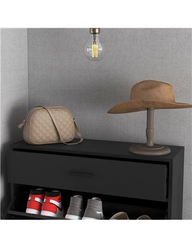 HOMCOM 3 Drawer Shoe Cabinet Cupboard with 2 Flip Doors, Sliding out Drawer and Adjustable Shelf for 12 Pairs of Shoes, Narrow S