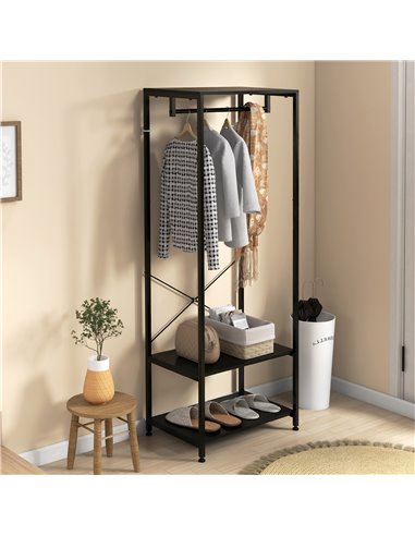 HOMCOM Hallway Coat Rack and Shoe Bench Tree - Black 837-474V00BK