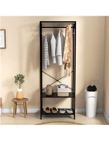 HOMCOM Hallway Coat Rack and Shoe Bench Tree - Black 837-474V00BK