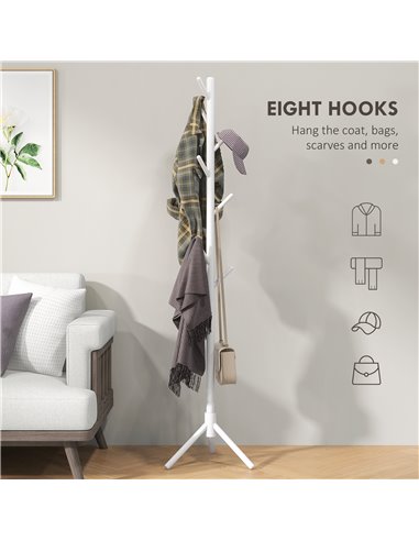 HOMCOM Eight-Hook Wooden Coat Rack - White 837-464V00WT