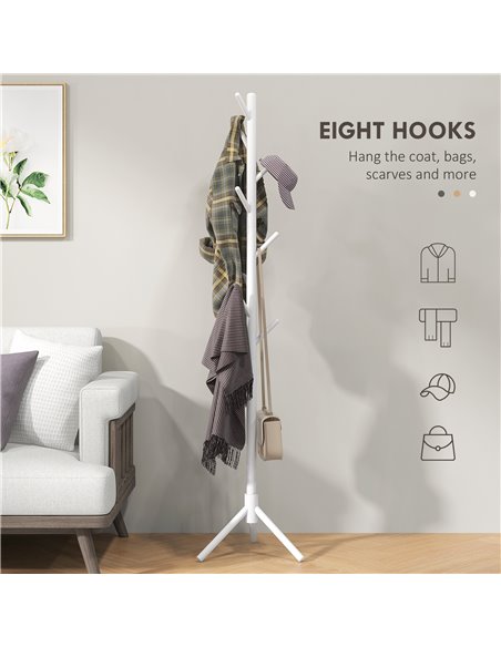 HOMCOM Eight-Hook Wooden Coat Rack - White 837-464V00WT - pic 86153 | FastDaddyshop