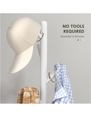 HOMCOM Eight-Hook Wooden Coat Rack - White 837-464V00WT