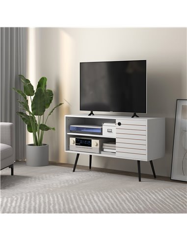 HOMCOM TV Stand Cabinet for 50 Inch TVs, TV Unit w/ Open Shelves, Soft-close Door & Cable Holes, Entertainment Unit for Living R
