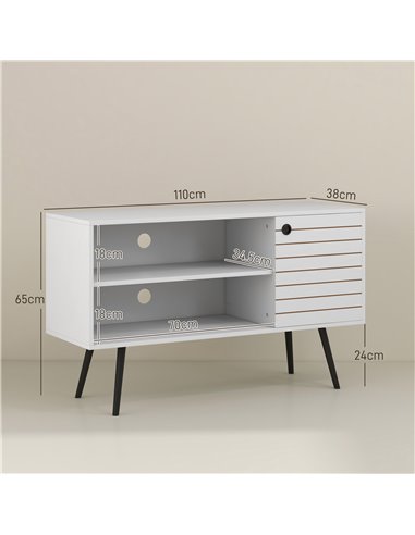 HOMCOM TV Stand Cabinet for 50 Inch TVs, TV Unit w/ Open Shelves, Soft-close Door & Cable Holes, Entertainment Unit for Living R