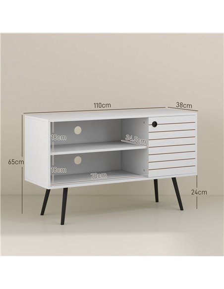 HOMCOM TV Stand Cabinet for 50 Inch TVs, TV Unit w/ Open Shelves, Soft-close Door & Cable Holes, Entertainment Unit for Living R - pic 86161 | FastDaddyshop