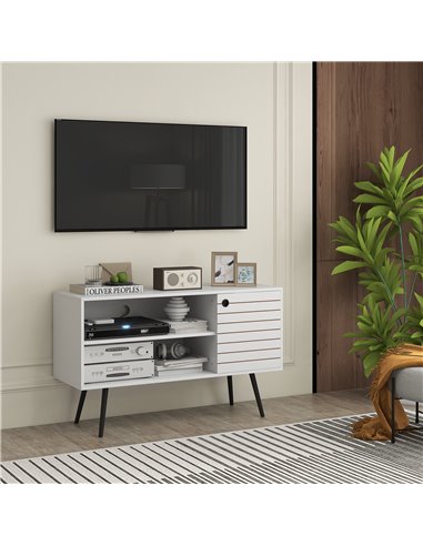 HOMCOM TV Stand Cabinet for 50 Inch TVs, TV Unit w/ Open Shelves, Soft-close Door & Cable Holes, Entertainment Unit for Living R
