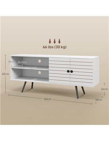 HOMCOM TV Stand Cabinet for 65 Inch TVs, TV Unit with Open Shelves, Soft-close Door & Cable Holes, Entertainment for Living Room