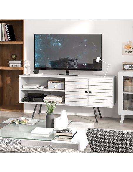 HOMCOM TV Stand Cabinet for 65 Inch TVs, TV Unit with Open Shelves, Soft-close Door & Cable Holes, Entertainment for Living Room - pic 86175 | FastDaddyshop