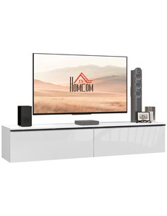HOMCOM 160cm High Gloss Floating TV Unit Stand for TVs up to 70", Wall Mounted TV Cabinet with Storage Cupboards, White 839-540V