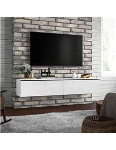 HOMCOM 160cm High Gloss Floating TV Unit Stand for TVs up to 70", Wall Mounted TV Cabinet with Storage Cupboards, White 839-540V 2