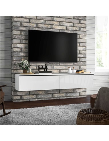 HOMCOM 160cm High Gloss Floating TV Unit Stand for TVs up to 70", Wall Mounted TV Cabinet with Storage Cupboards, White 839-540V
